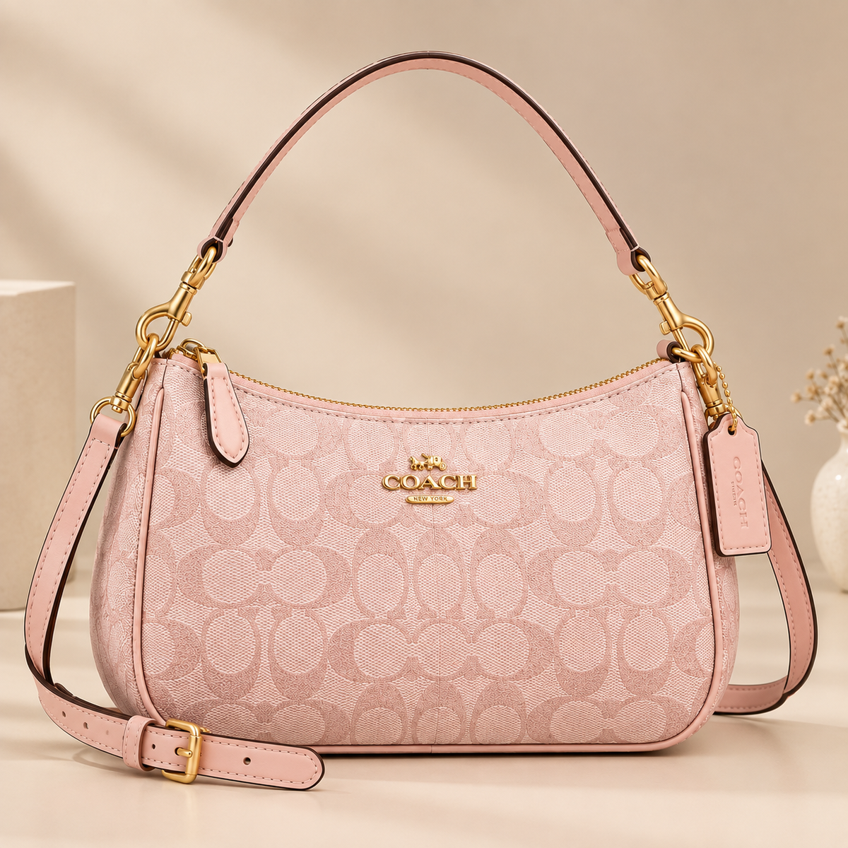 NWT Coach Teri Shoulder Bag in Signature Canvas CAL51/CV933 Powder Pink Crossbody Purse