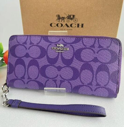 Coach C4452 Long Zip Around Wallet with Detachable Strap – Signature Canvas Sport Purple