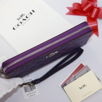 Coach C4452 Long Zip Around Wallet with Detachable Strap – Signature Canvas Sport Purple