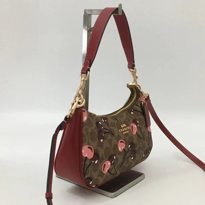 NWT Coach Teri Shoulder Bag in Signature Canvas with Cherry Print Tan Brown CY694