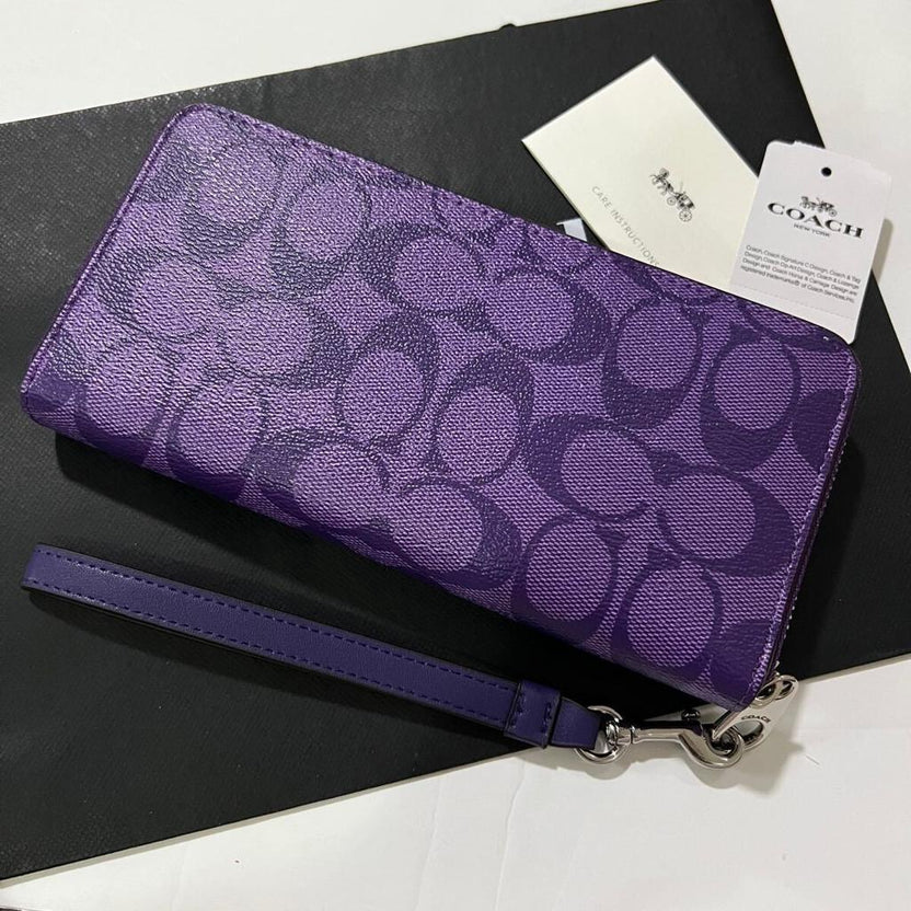 Coach C4452 Long Zip Around Wallet with Detachable Strap – Signature Canvas Sport Purple