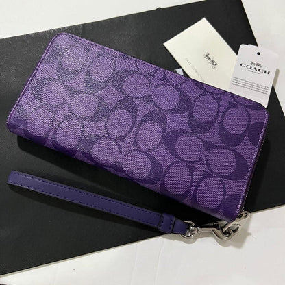 Coach C4452 Long Zip Around Wallet with Detachable Strap – Signature Canvas Sport Purple