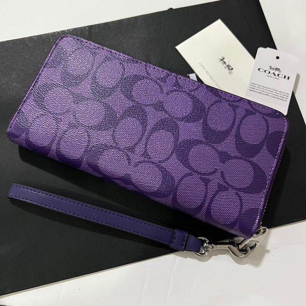 Coach C4452 Long Zip Around Wallet with Detachable Strap – Signature Canvas Sport Purple